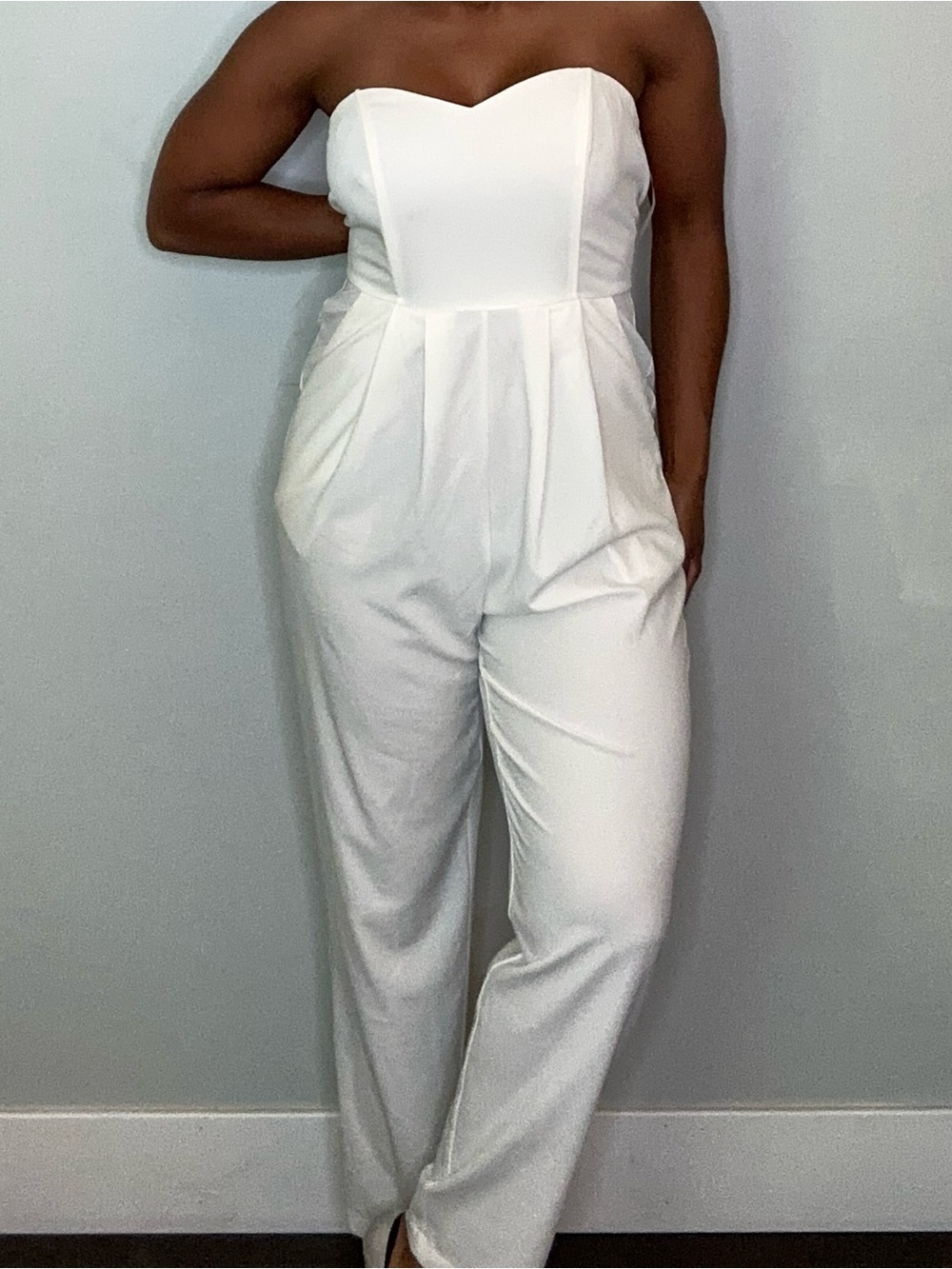 re:named Strapless Corset White Pleated Jumpsuit